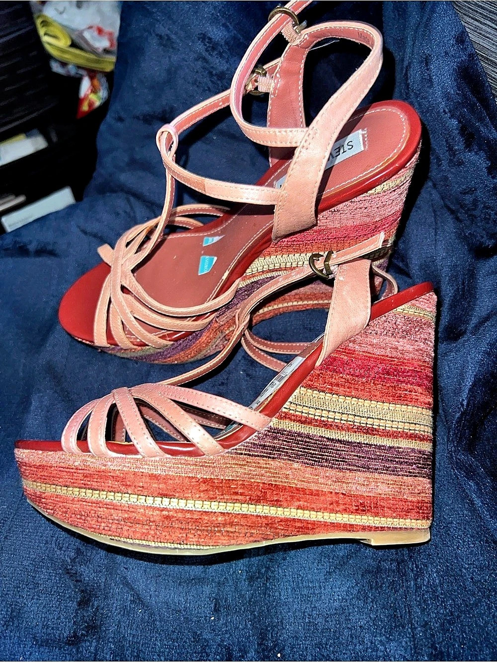 Steve Madden Striped Platform Wedge Sandals Pink & Multicolor US 6.5
